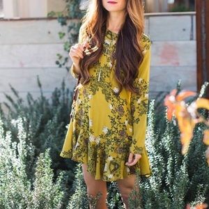 FREE PEOPLE Floral Flowy Green Yellow Tunic